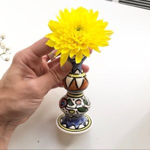Hand painted pottery candlestick holder or vase